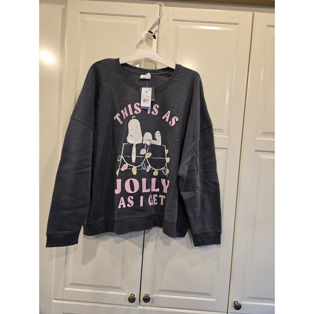 Peanuts Snoopy Sweatshirt “This Is As Jolly As I Get”  Gray -Womens 2X - NEW